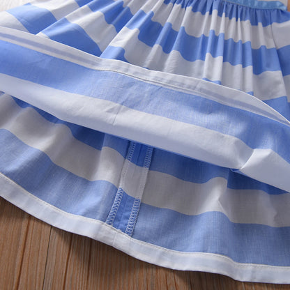 Mädchen Gestreifte Kleider 2023 Neue Sommer Casual Mädchen Kurzarm Kleid Tägliche Kleider Kinder Baumwolle Kleidung 2-6T