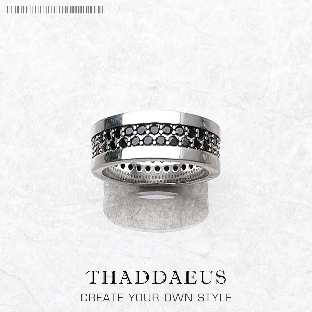 Damen-Ring schwarzer Zirkonia Bandring klassisch aus Sterlingsilber