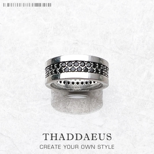 Damen-Ring schwarzer Zirkonia Bandring klassisch aus Sterlingsilber