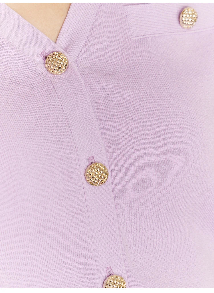 Damen-Strickjacke Baumwolle Slim Halbarm V-Ausschnitt Büro Frühling