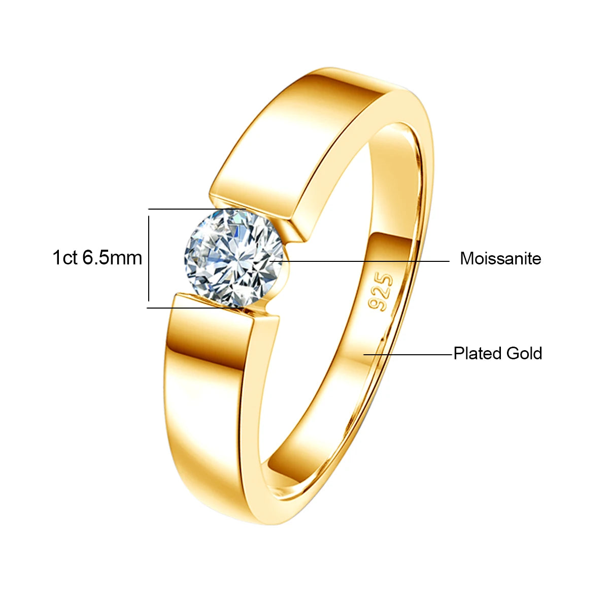 Unisex-Ring aus Silber 925 mit Moissanite 0,5–1 Karat Zertifiziert für Hochzeit und Verlobung