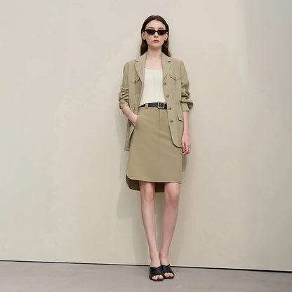 Khaki A-Linienrock mit Seitenschlitz und Gürteloptik am Bund