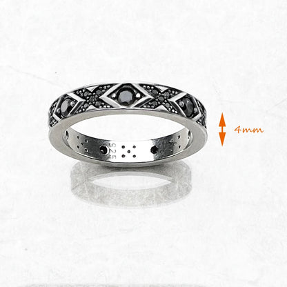 Damen-Ring schwarzes asiatisches Ornament ethnisch Sommer aus Sterlingsilber