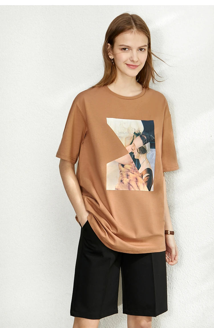 Damen T-Shirt im minimalistischen Sommer-Stil mit lässigem Patchwork-Design