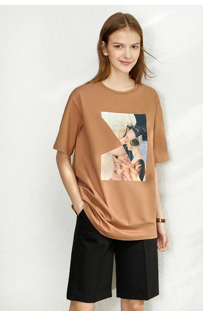Damen T-Shirt im minimalistischen Sommer-Stil mit lässigem Patchwork-Design