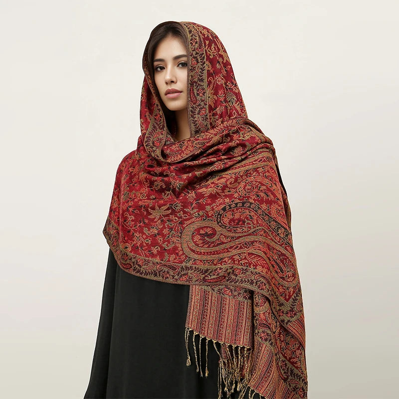 Damen Winterschal Kaschmir Jacquard Paisley lang Pashmina Bandana Foulard Luxus