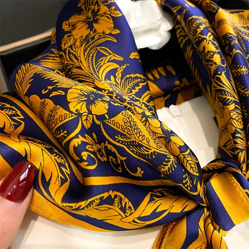 Damen Seidenschal quadratisch einfarbig Halstuch Bandana Foulard Frühling Sommer