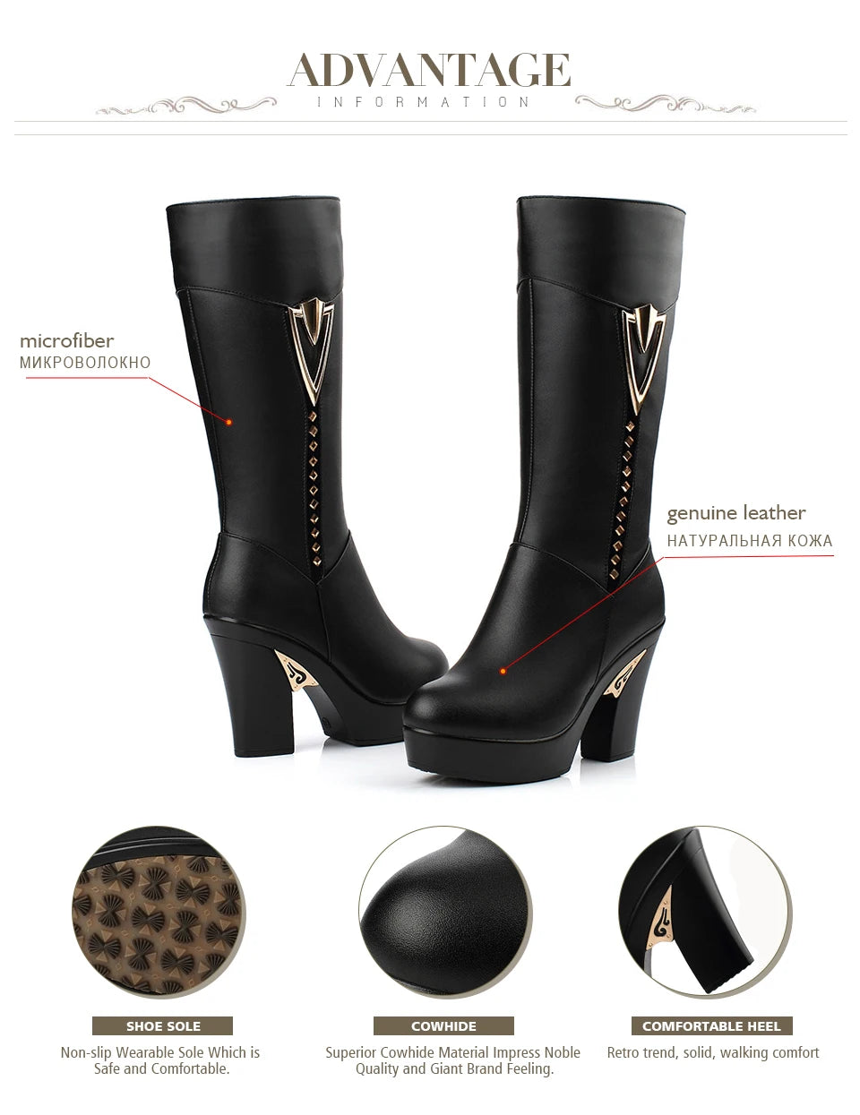 AIYUQI winter women boots first layer of leather high heeled genuine leather boots Gaotong thick with long barreled boots wool