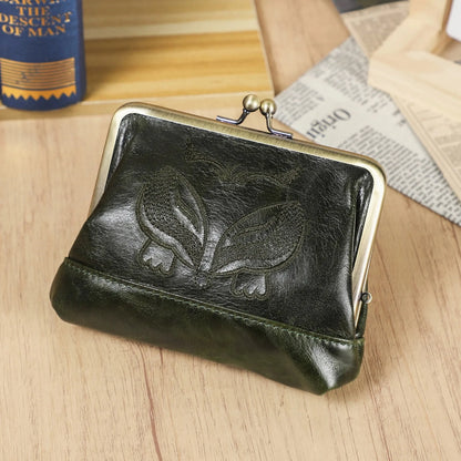 Damen Echtleder Münzbörse Vintage Fuchs Stickerei Klickverschluss Kartenfächer