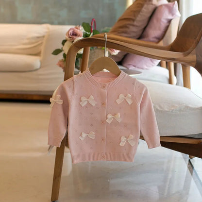 Mädchen Strickjacke im Farbblock mit niedlichem Bogen für Kinder 0-4 Jahre
