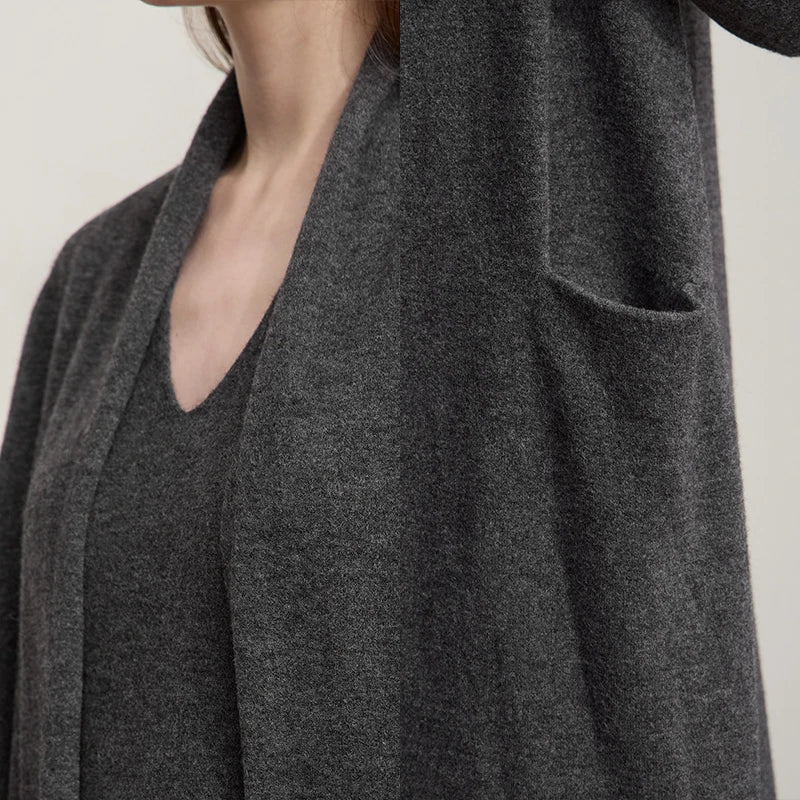 Damen-Strickjacke lang locker Raglan Wolle-Mix Herbst-Winter