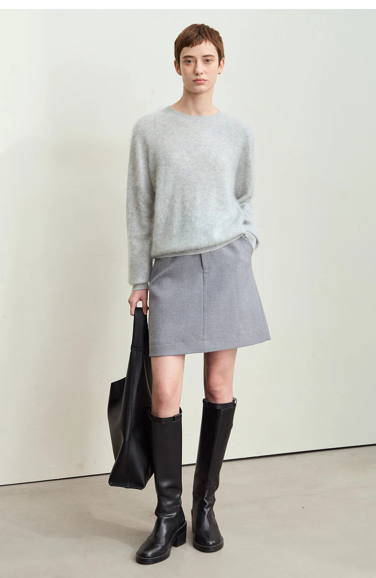 Heller Kaschmirpullover für Damen mit Rundhalsausschnitt, locker fallend, lange Ärmel