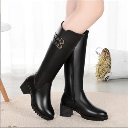 AIYUQI Women Genuine Leather Winter Wool 2025 New High Heel High Boots Big Size 41 42 43 Warm Snow Boots Women
