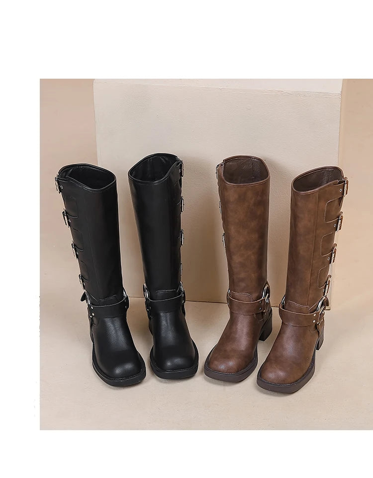 AIYUQI Women Cowboy Boots 2025 Autumn New Belt Buckle Women Marton Boots British Style Large Size 41 42 43 Women Long Boots