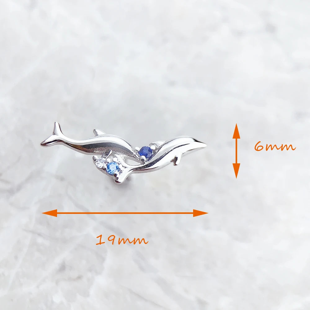 Damen-Ohrkletterer Delfin mit blauen Steinen
