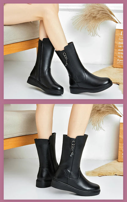 AIYUQI Women's Winter Boots Wool 2025  New Large Size 41 42 43 Women's Snow Boots Wool Flat Women's Mid-Boots