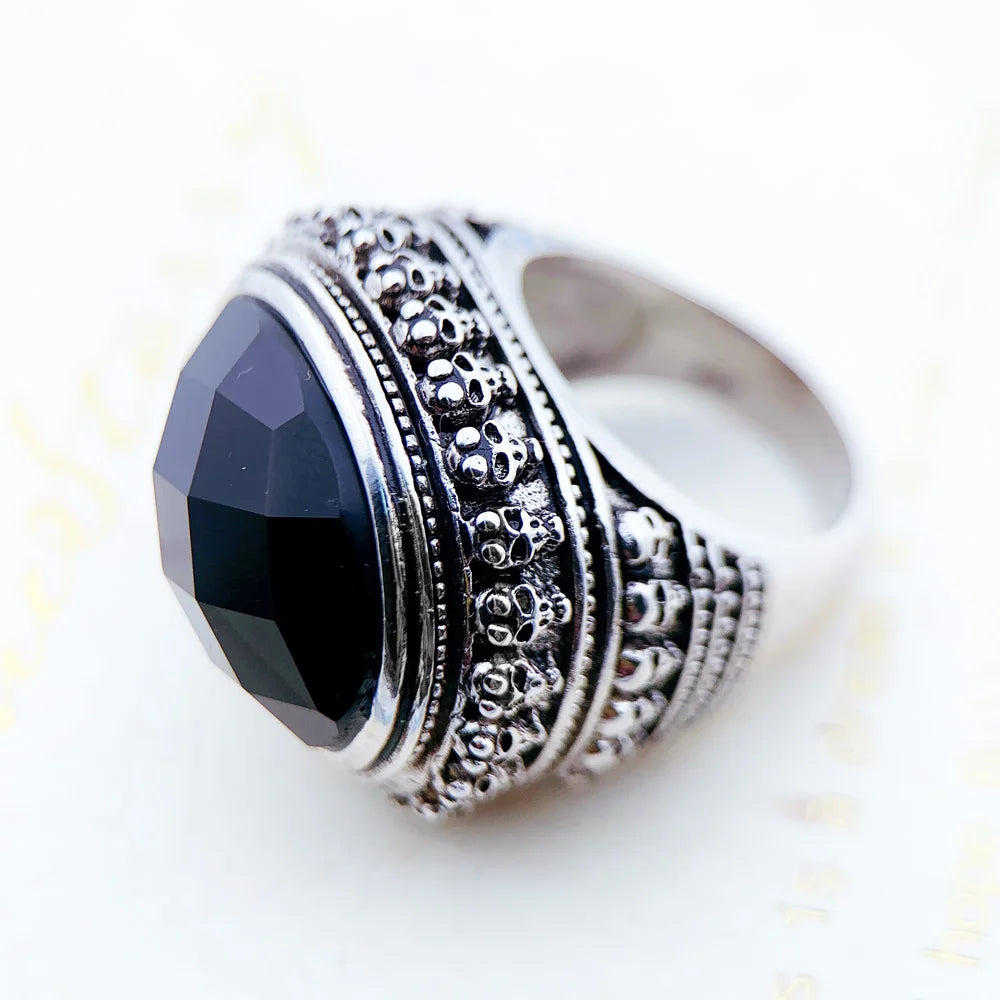 Damen-Ring Totenkopf Skelett schwarz Cocktail aus Sterlingsilber