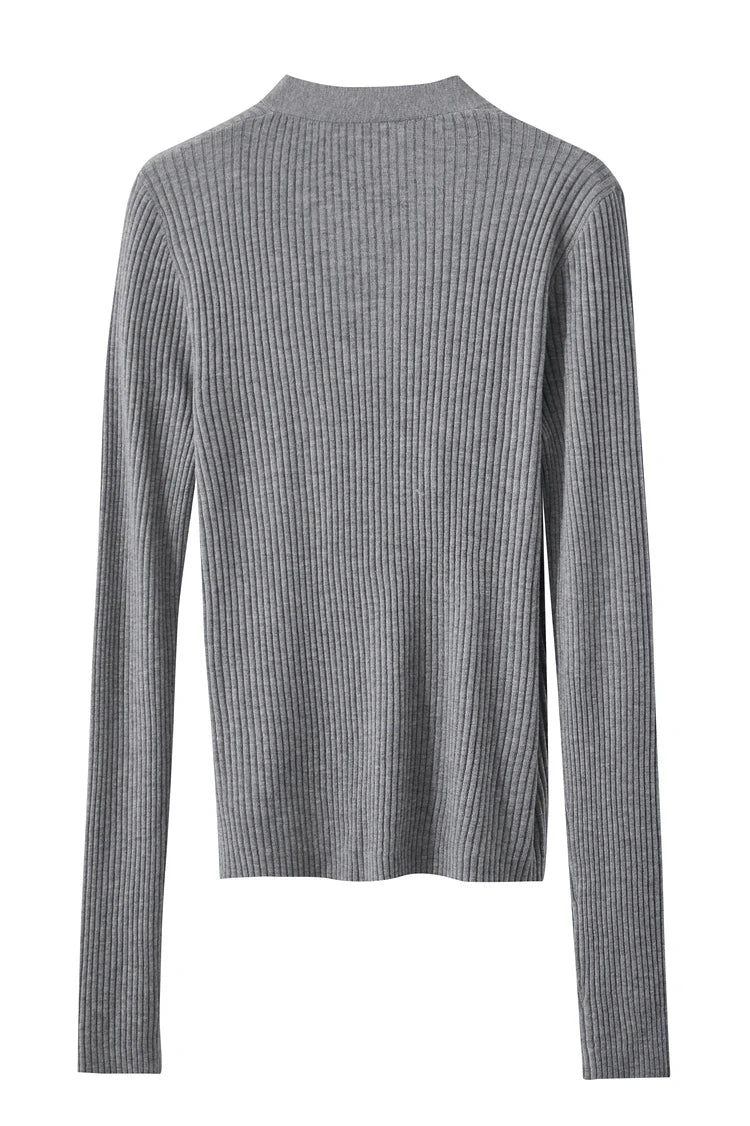 Damen V-Ausschnitt Pullover plissiert Muschelschnalle Wolle Herbst
