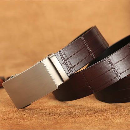 Herren Echtleder-Gürtel Business Bambusmuster 3,5 cm Automatik-Schnalle Rindsleder