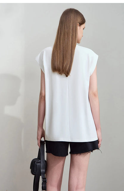 Damen T-Shirt aus Baumwolle mit lässigem O-Ausschnitt und breiten Schultern