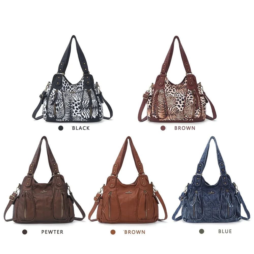 Damen-Schultertasche Aus Kunstleder Mit Leopardenmuster Und Große Kapazität Für Alltag