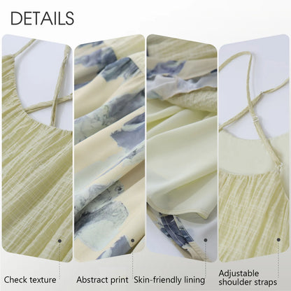 Kleid-Details: verstellbare Schulterträger, abstrakter Print, weiches Futter