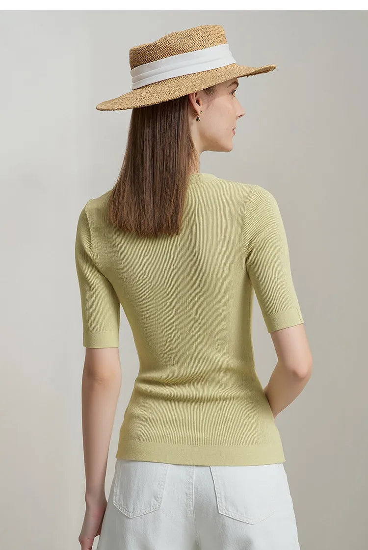 Damen V-Ausschnitt Pullover Viskose Halbarm Slim Büro Sommer