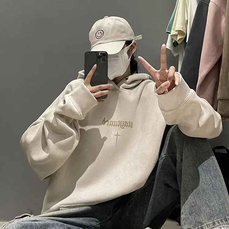 Lässiger Herren-Hoodie mit Rundhalsausschnitt und Vintage-Cartoon-Print – ideal für Herbst und Winter