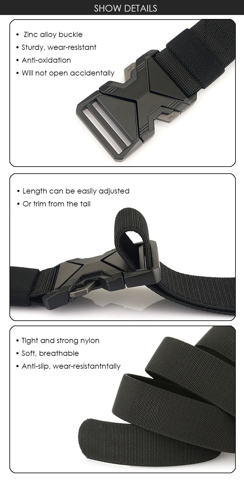 Herren-Taktischer Gürtel aus Nylon mit Elastischem Band und Schnellverschluss 3,8 cm Breite