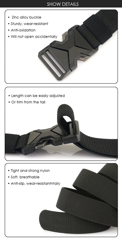 Herren-Taktischer Gürtel aus Nylon mit Elastischem Band und Schnellverschluss 3,8 cm Breite