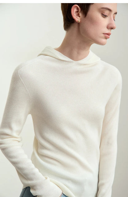 Damen-Kapuzenpullover Wolle-Polyester nahtlos gerade einfarbig Herbst