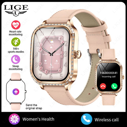LIGE Smart Uhren Für Frauen Bluetooth Anruf Fitness Tracker frauen Wasserdichte Digital Uhr Herzfrequenz Smartwatch Reloj Mujer