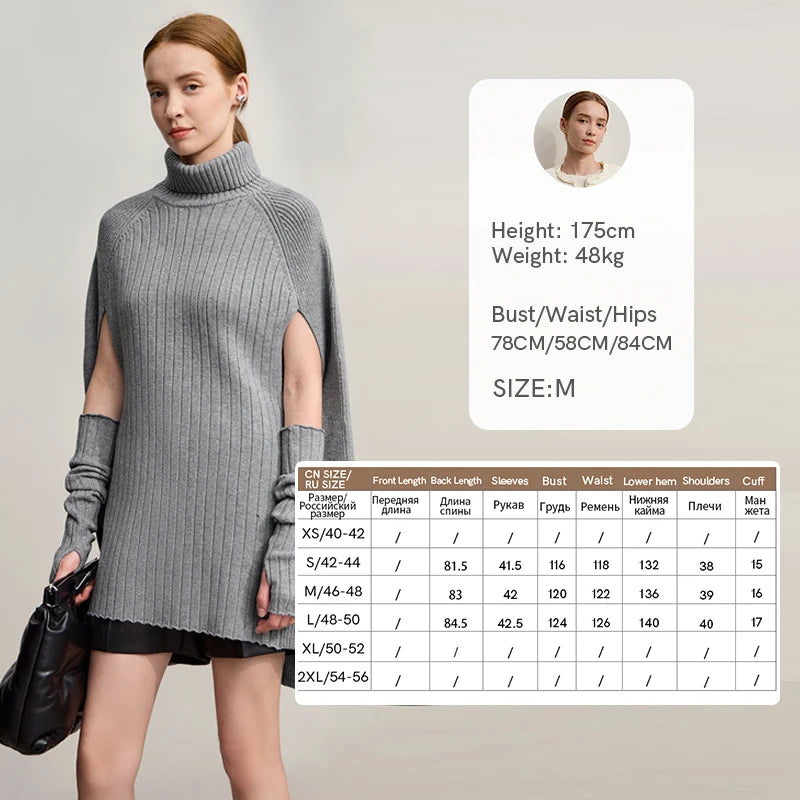 Damen-Rollkragenpullover Cape lang Raglan Streetwear Winter