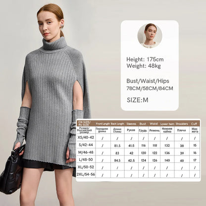 Damen-Rollkragenpullover Cape lang Raglan Streetwear Winter