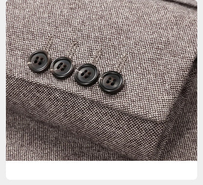 Herren Anzugset aus 55% Wolle: Slim Fit, warm, hellbraun, ideal für Hochzeit & Business.