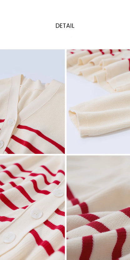 Damen-Strickjacke Baumwolle V-Ausschnitt Kontraststreifen kurz Raglan Frühling