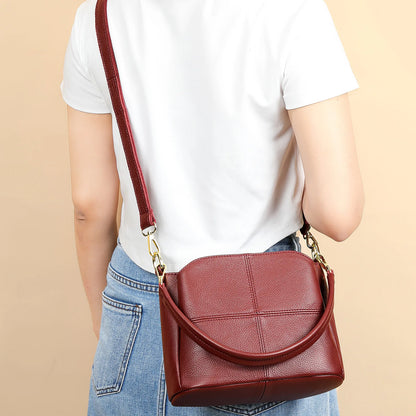 Damen-Schultertasche aus Leder Vintage Schwarz Großes Fassungsvermögen Crossbody-Tasche