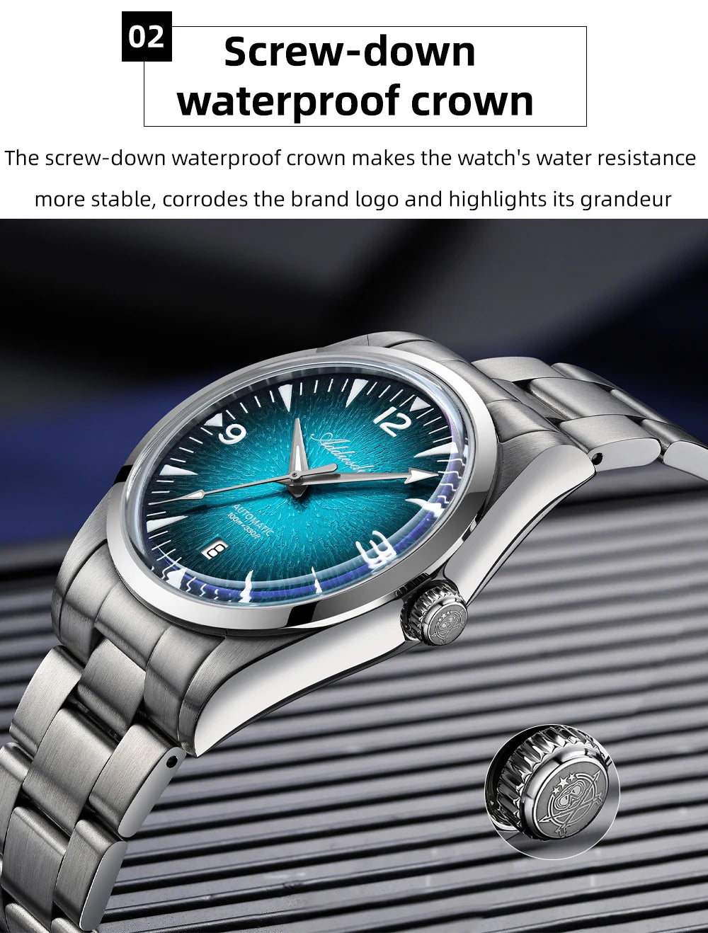 Herren-Automatikuhr mit 3D-Textur-Zifferblatt und Bubble-Glas