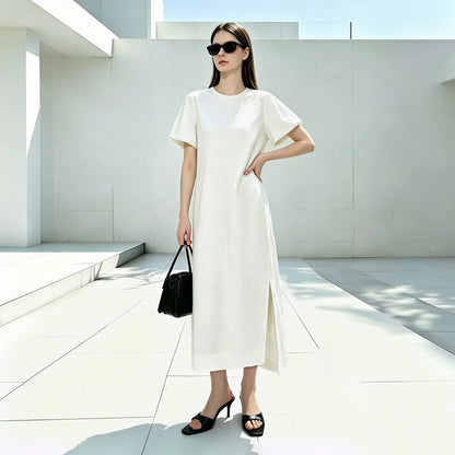 Elegantes Sommerkleid Midi Für Damen Mit Offenen Rücken Und Formstabilen Stoff