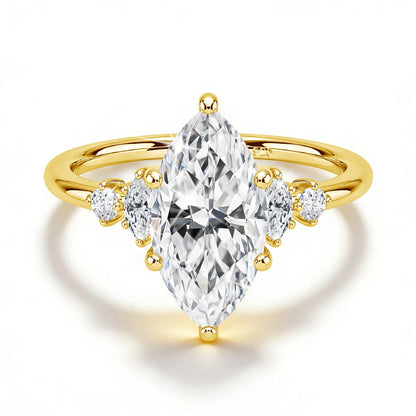 Damen-Verlobungsring aus Silber 925 mit fünf Moissanite im Marquise-Schliff, 18k Goldplattiert