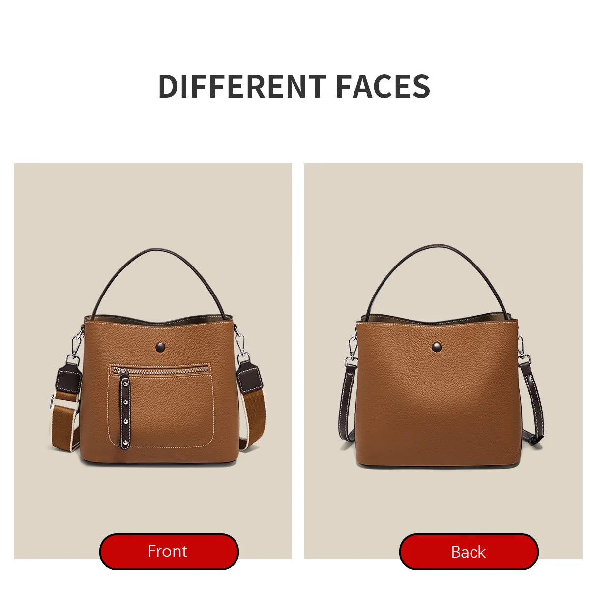 Damen-Handtasche aus echtem Leder im Bucket-Stil mit großem Fassungsvermögen Alltagstauglich