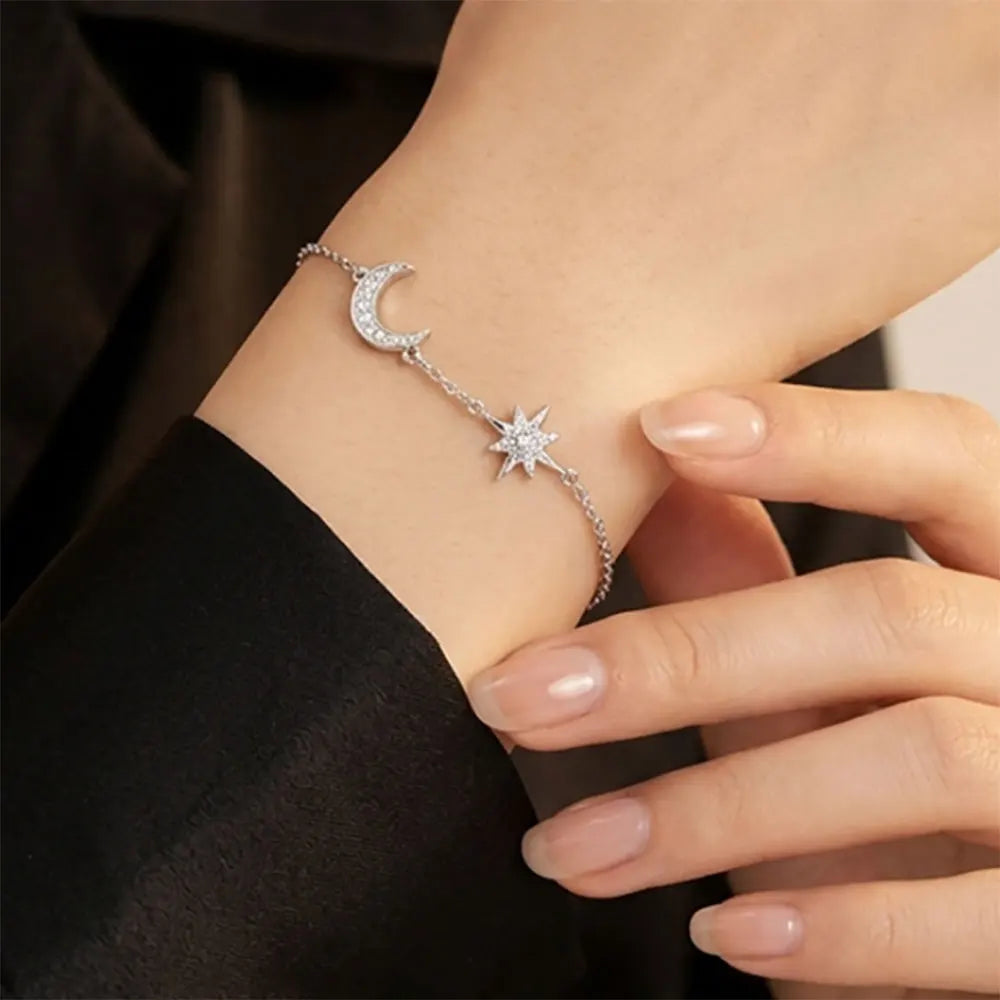 Damen-Ring Mond und Stern mit Moissanit