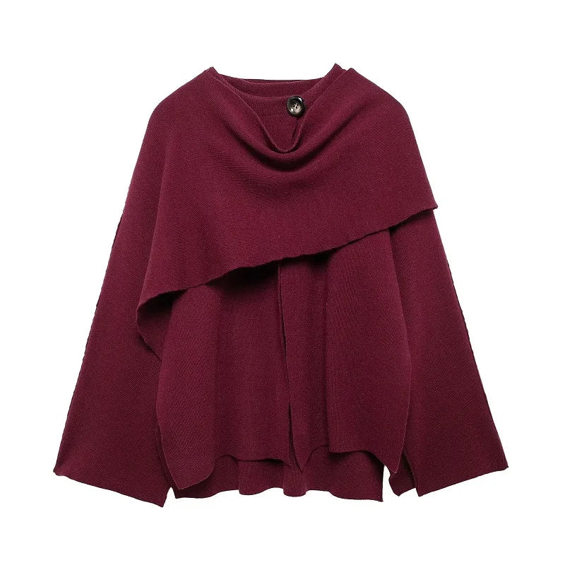 Damen-Poncho mit Kapuze und großer Schleife – Weicher, doppelter Strick für Herbst und Winter in 3 Farben