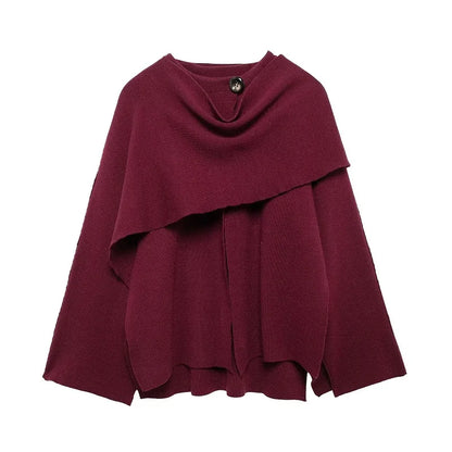 Damen-Poncho mit Kapuze und großer Schleife – Weicher, doppelter Strick für Herbst und Winter in 3 Farben