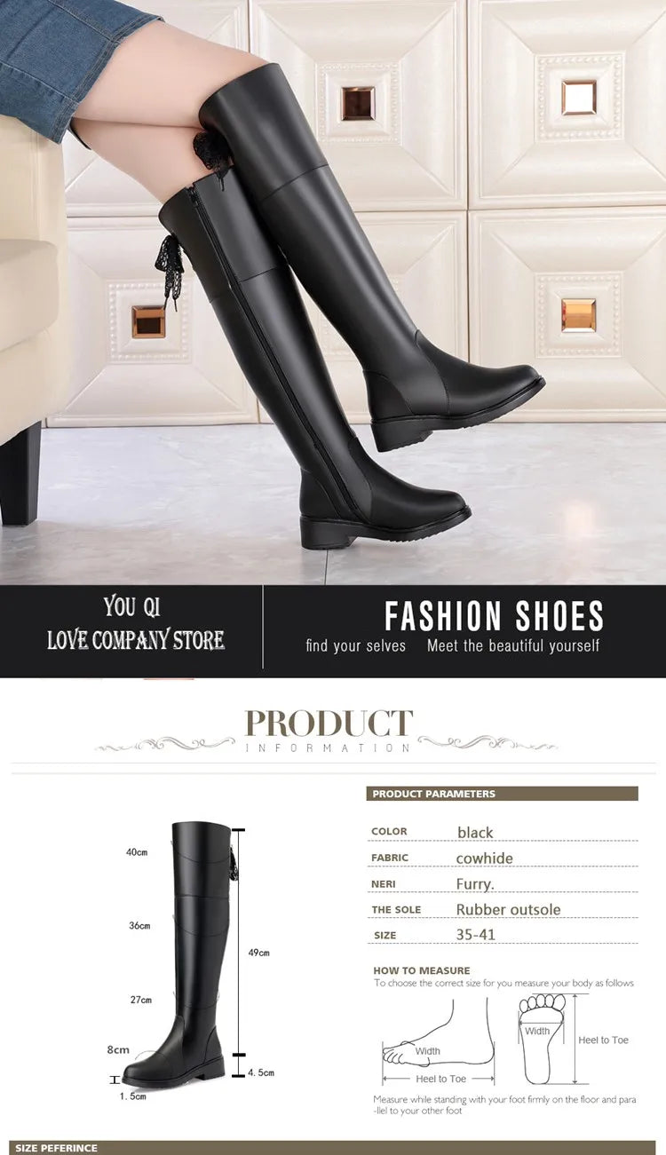 Frauen Stiefel aus echtem Leder im modischen Oberschenkelhohen Design