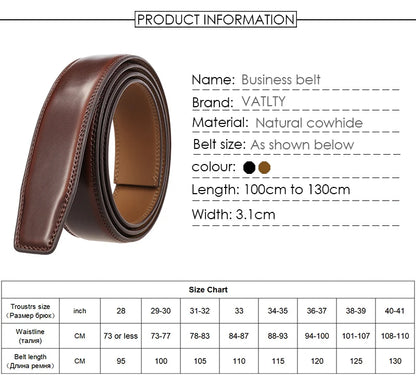 Herren-Gürtel aus Rindsleder mit automatischer Metallschnalle, 31 mm Breite, braun