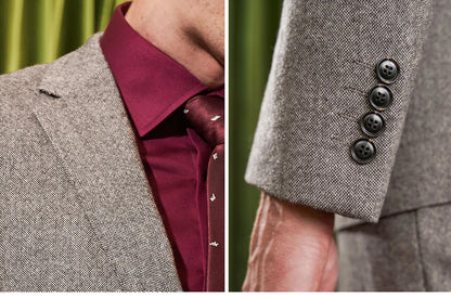 Herren Anzugset aus 55% Wolle: Slim Fit, warm, hellbraun, ideal für Hochzeit & Business.