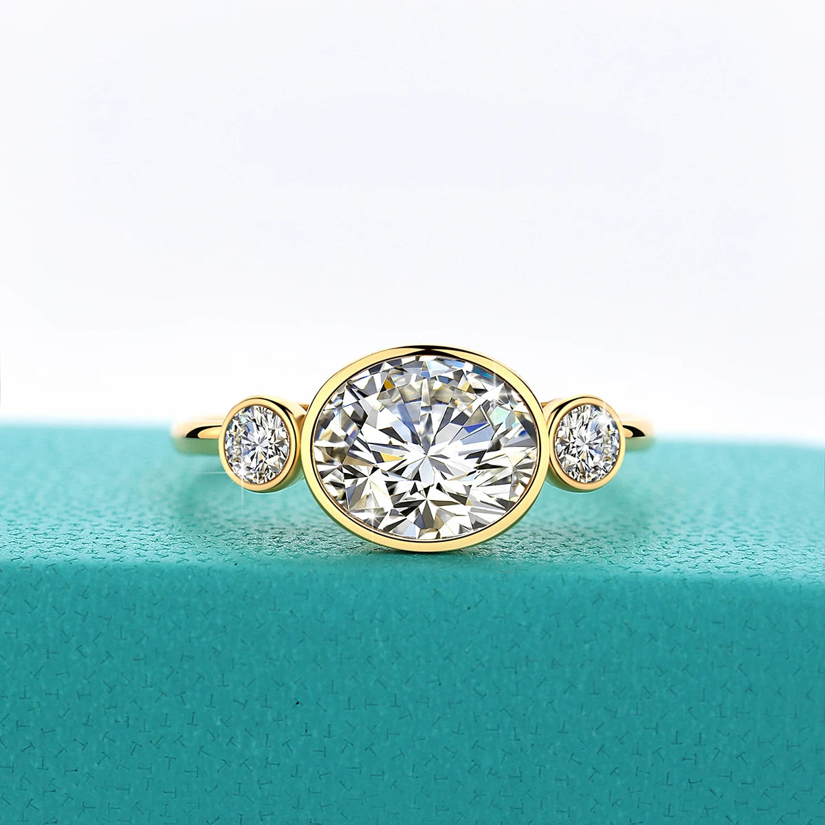 Damen-Verlobungsring aus Gelbgold 14K mit ovalem Moissanit, 2 Karat, feines Finish und langlebigem Glanz