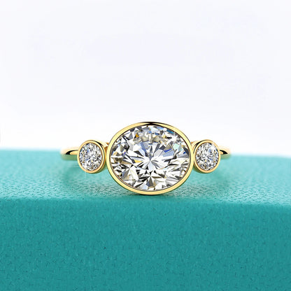 Damen-Verlobungsring aus Gelbgold 14K mit ovalem Moissanit, 2 Karat, feines Finish und langlebigem Glanz