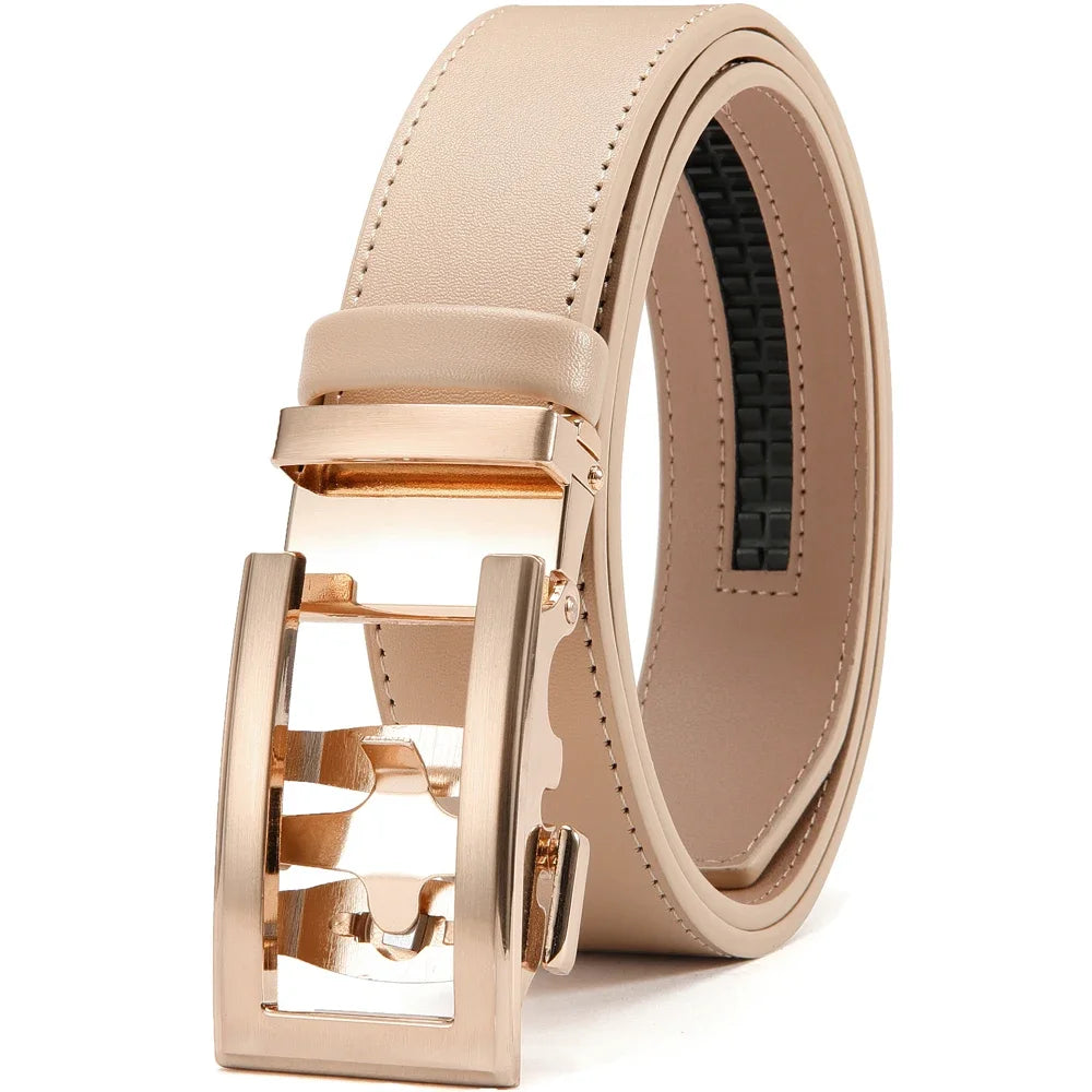 Herren Echtleder-Gürtel Hohles Muster Automatik-Schnalle Unisex 3,5 cm